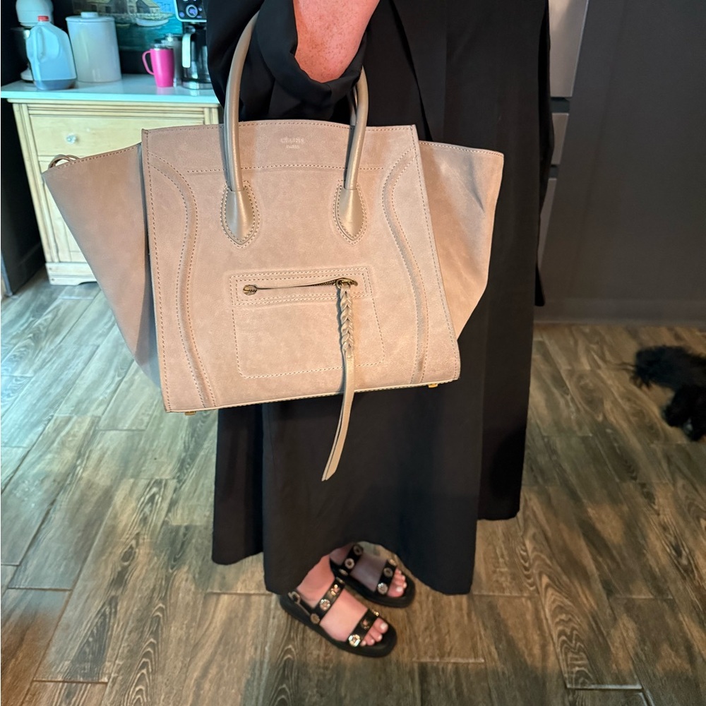 Celine Suede & leather medium  Luggage Tote Grey